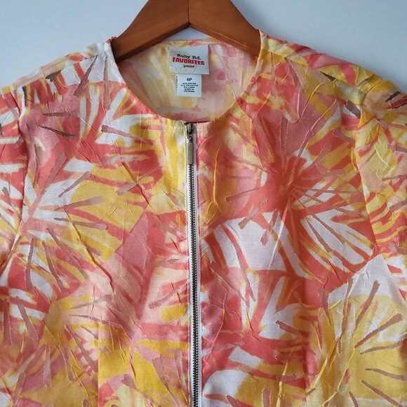 Ruby Rd. FAVORITE Orange Yellow Zip Front Crinkle Burnout Top Women's Size 6P - Picture 7 of 13